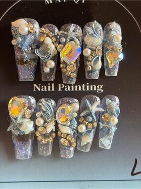 Luxury Iridescent Mermaid Water 3D Nail Set - Lavender- large